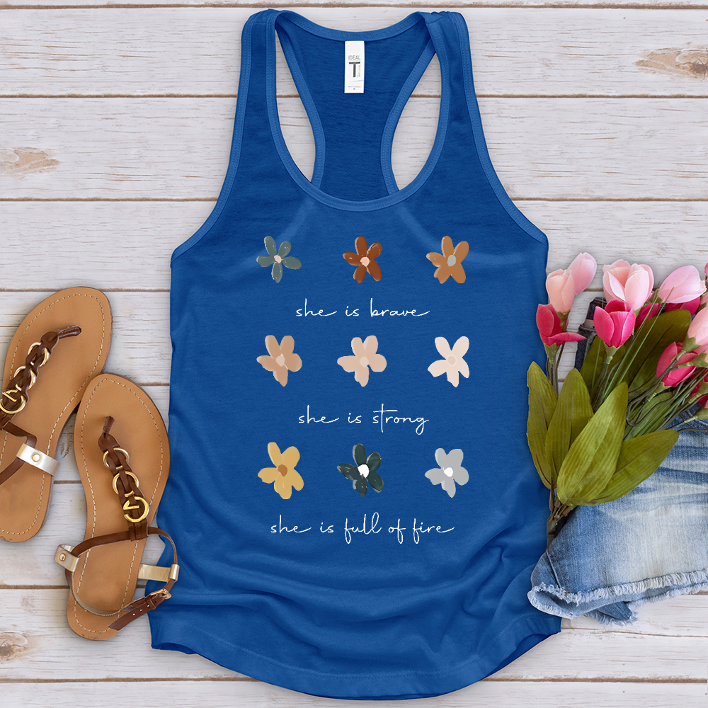 She Is Brave Flower Pattern Tank Top