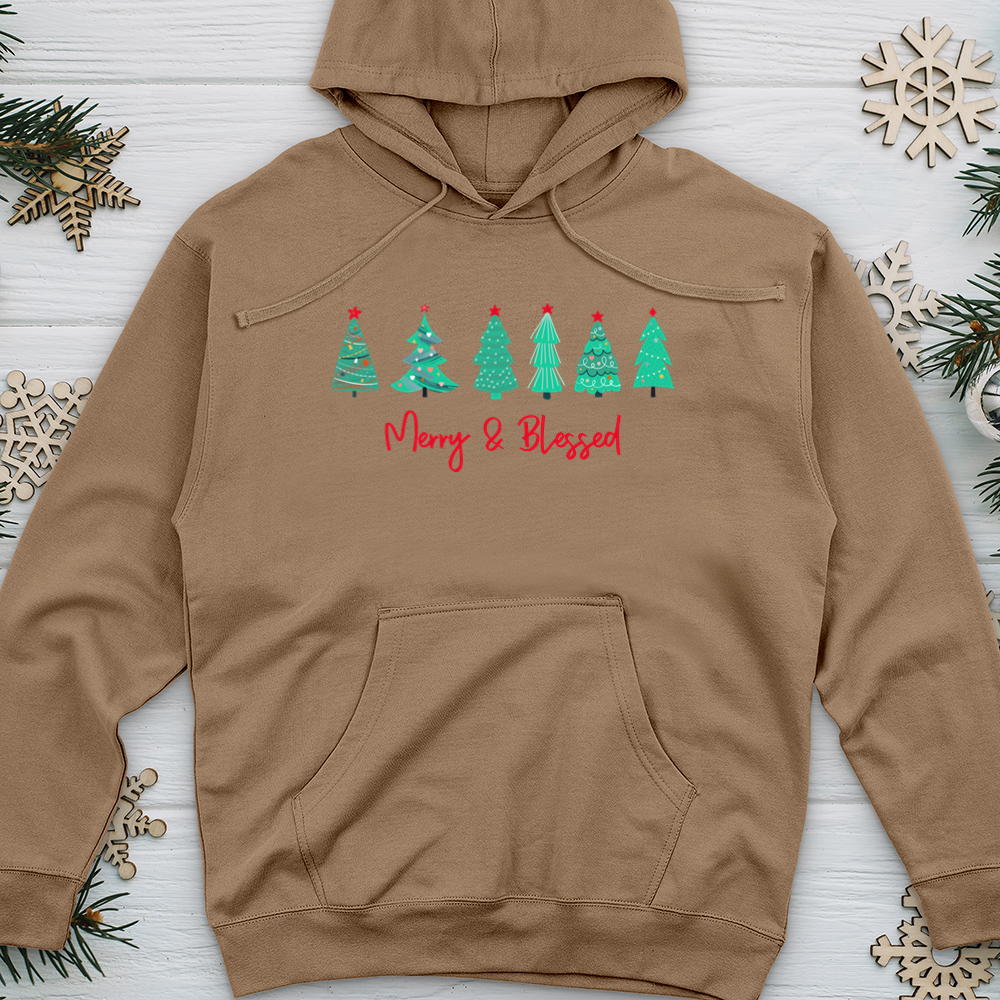 Merry & Blessed Turquoise Trees Midweight Hooded Sweatshirt