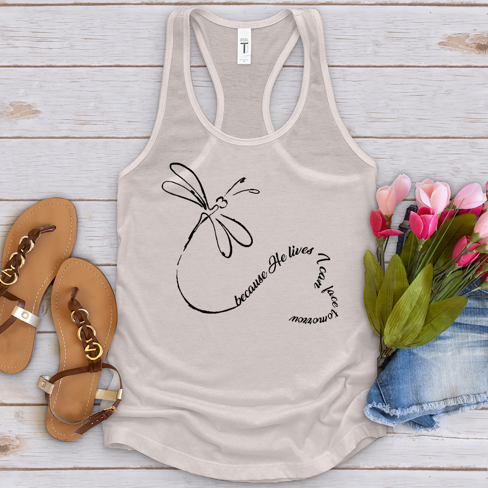 Because He Lives Dragonfly Heart Tank Top