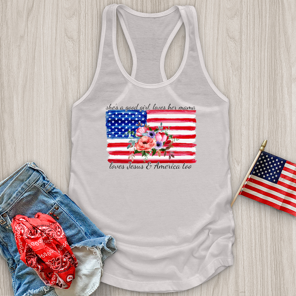 Loves Her Mama America and Jesus Tank Top