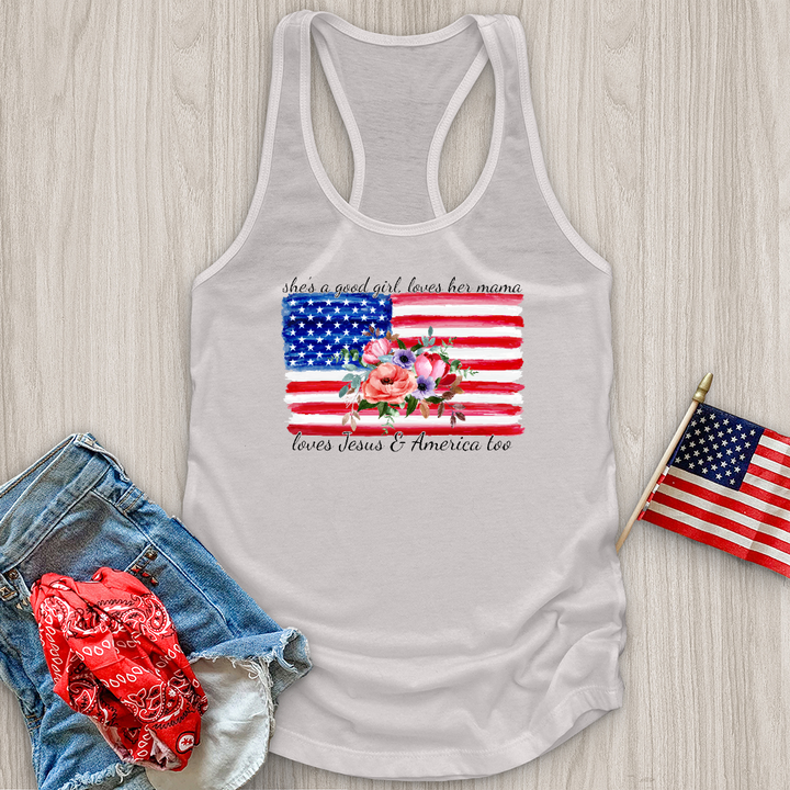 Loves Her Mama America and Jesus Tank Top