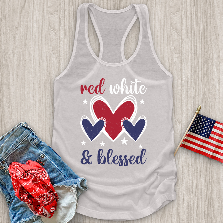 Red White Blessed Hearts Tank Top