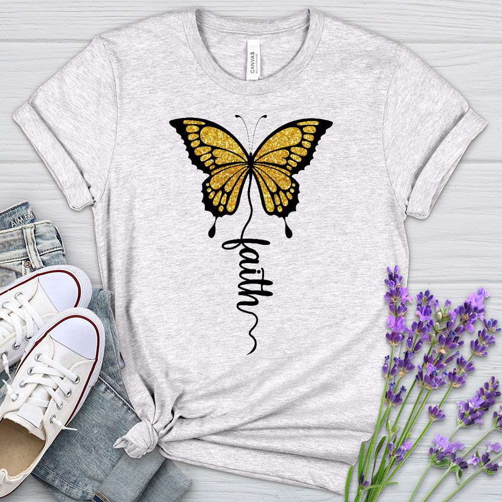 Gold Faith Butterfly Heathered Tee