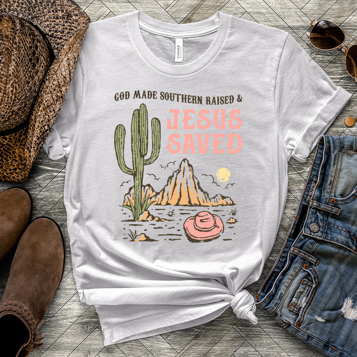Southern Raised Jesus Saved Heathered Tee