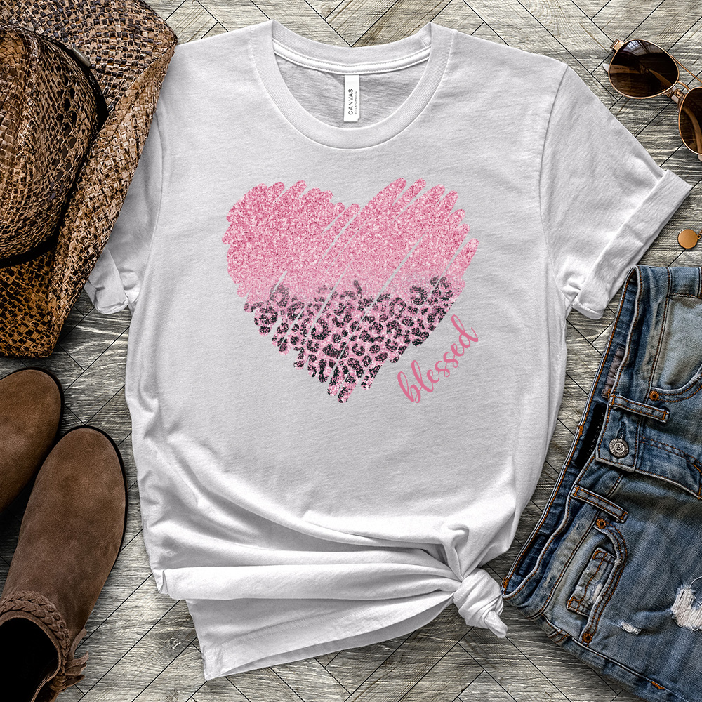 Sparkling Leopard Heart Heathered Tee