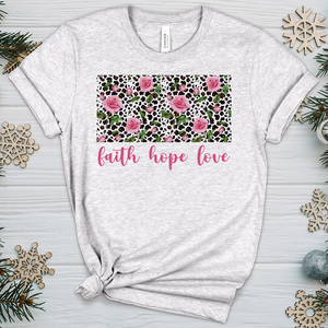 Faith Hope Love Leopard Roses Heathered Tee