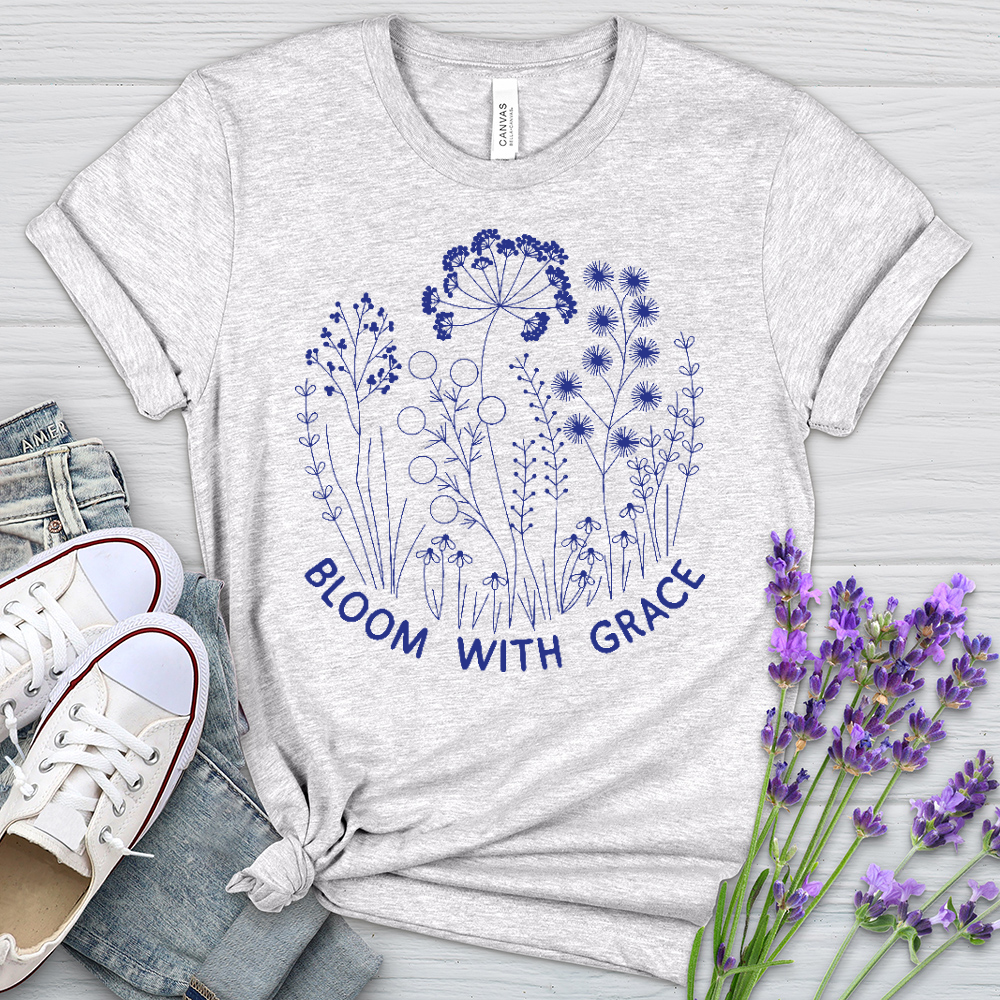 Bloom With Grace Royal Flowers Heathered Tee