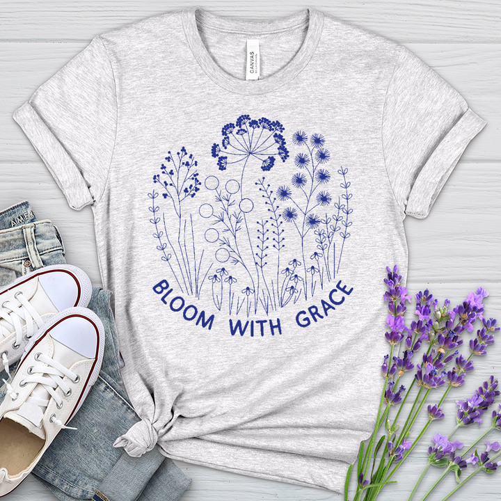 Bloom With Grace Royal Flowers Heathered Tee
