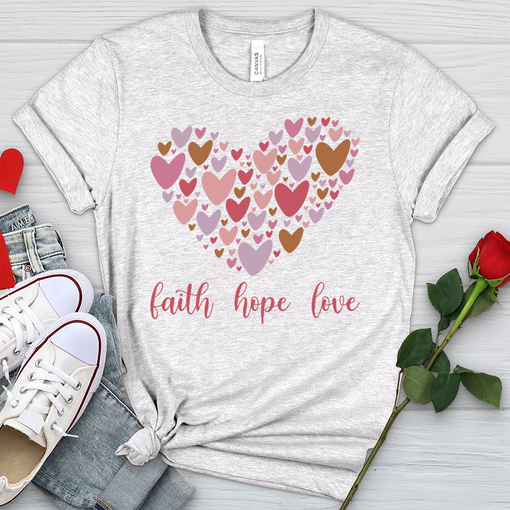 Faith Hope Love In Heart Heathered Tee