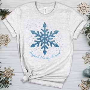 Joyful Merry Blessed Blue Snowflake Heathered Tee