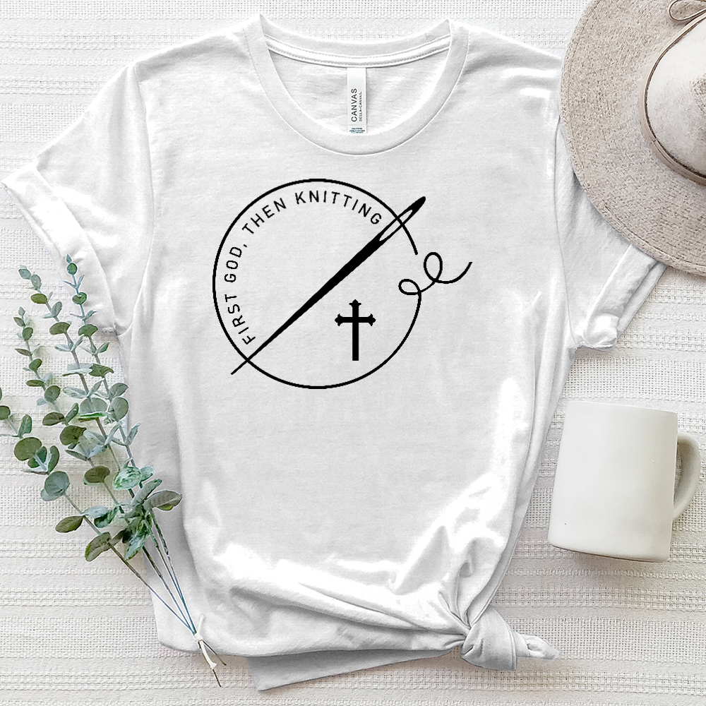 First God, Then Knitting Cross Heathered Tee