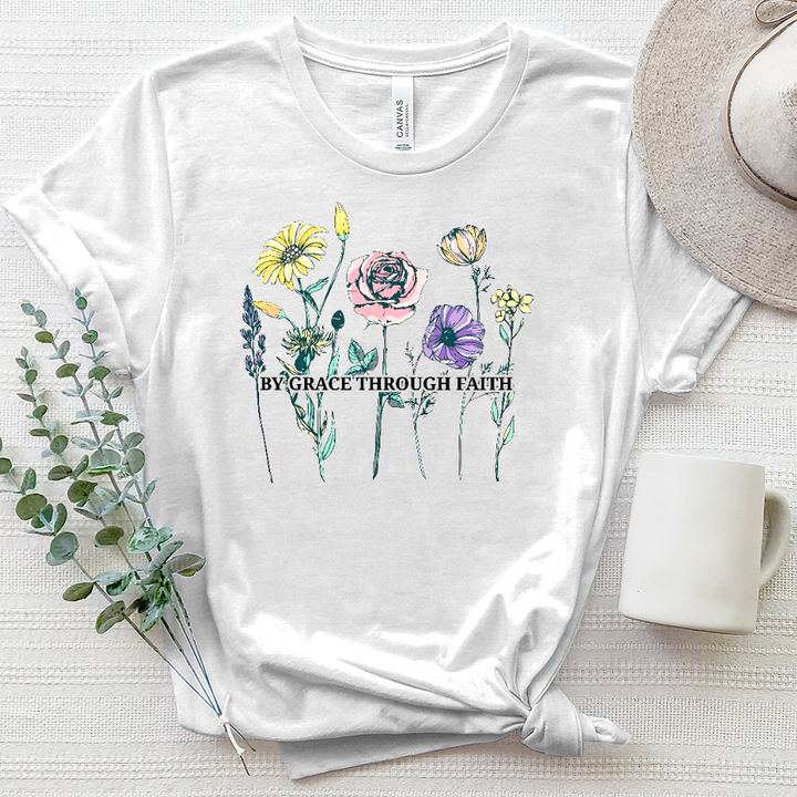 By Grace Through Faith Flowers Heathered Tee