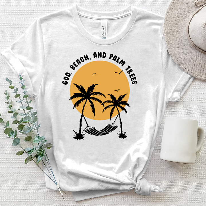 God, Beach and Palm Trees Heathered Tee
