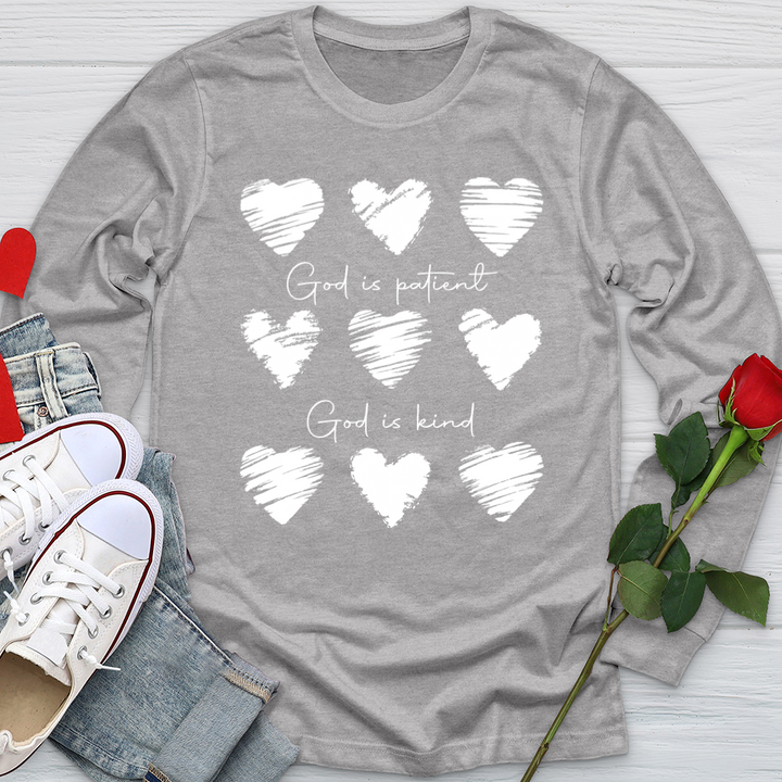 God Is Patient Hearts Softstyle Long Sleeve
