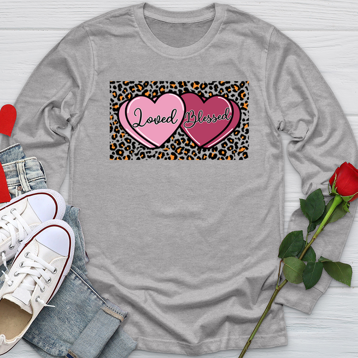 Loved Blessed Pink Hearts Softstyle Long Sleeve