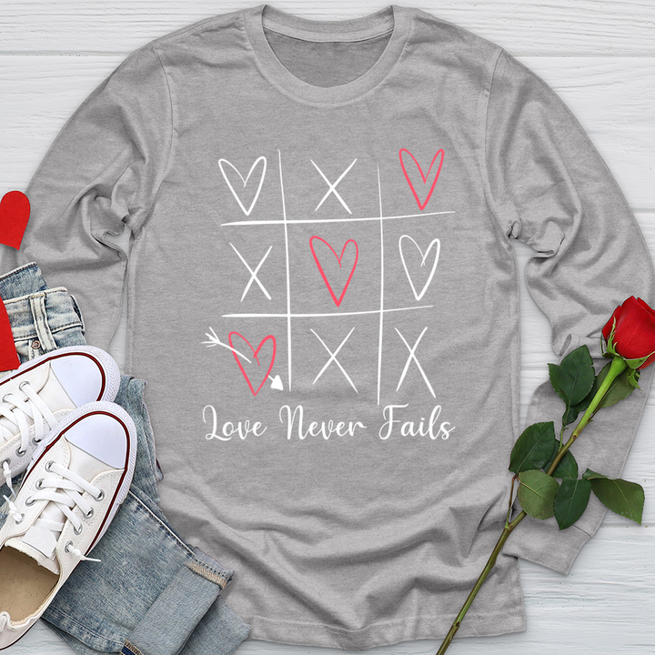 Love Never Fails Tic Tac Toe Softstyle Long Sleeve