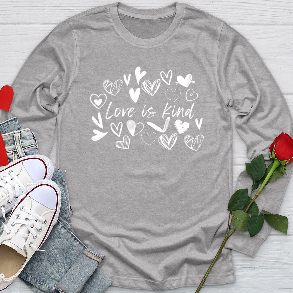 Love Is Kind Scattered Hearts Softstyle Long Sleeve