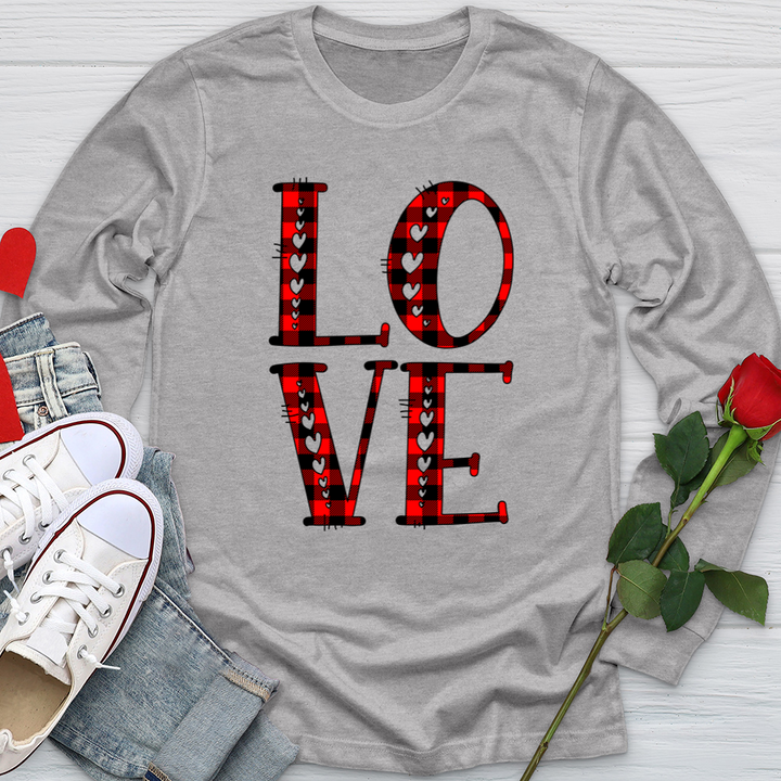 Love Checkered Pattern Softstyle Long Sleeve
