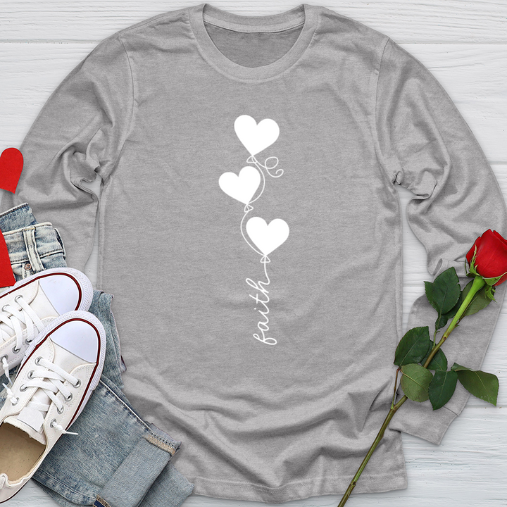 Faith Heart Balloons White Softstyle Long Sleeve
