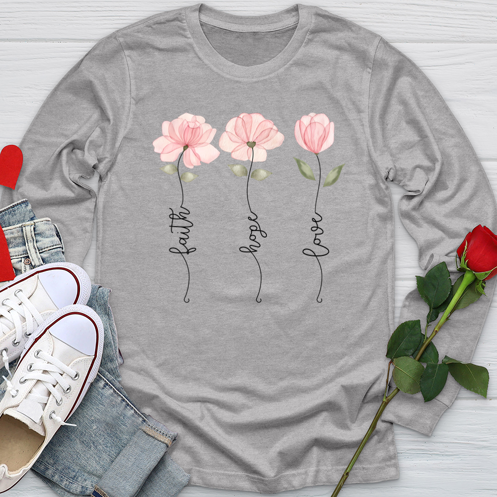Faith Hope Love Pink Roses Softstyle Long Sleeve