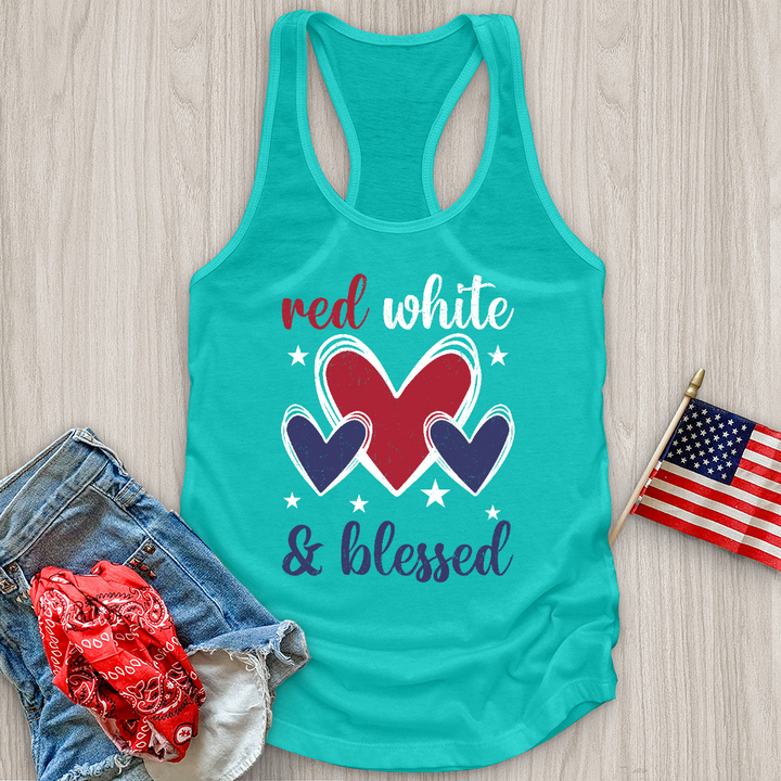 Red White Blessed Hearts Tank Top