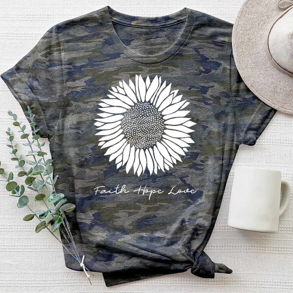 Faith Hope Love Rustic Sunflower Camo Tee