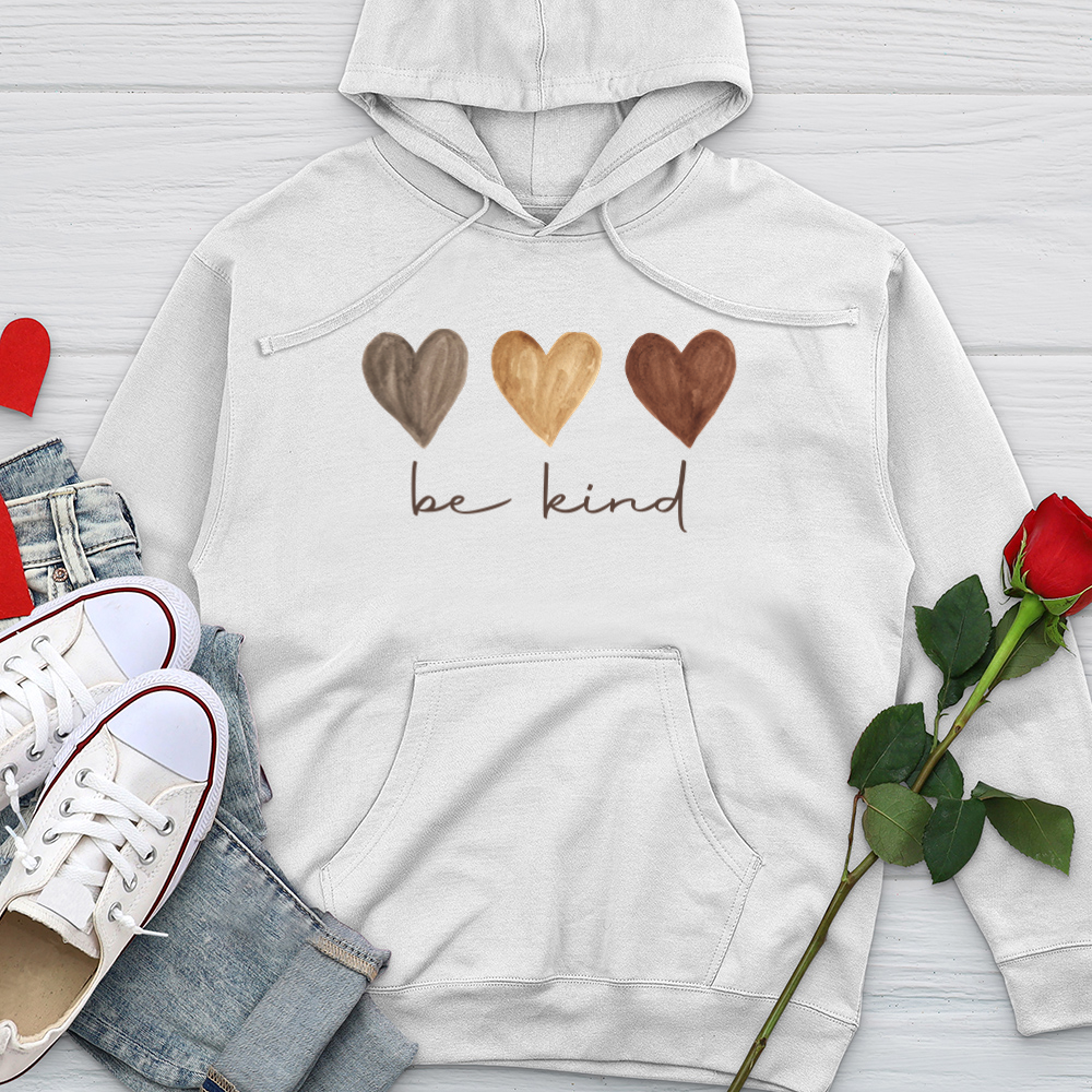 Be Kind Watercolor Hearts Midweight Hooded Sweatshirt