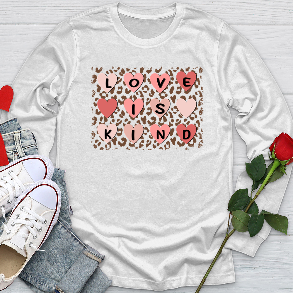 Love Is Kind Leopard Hearts Softstyle Long Sleeve