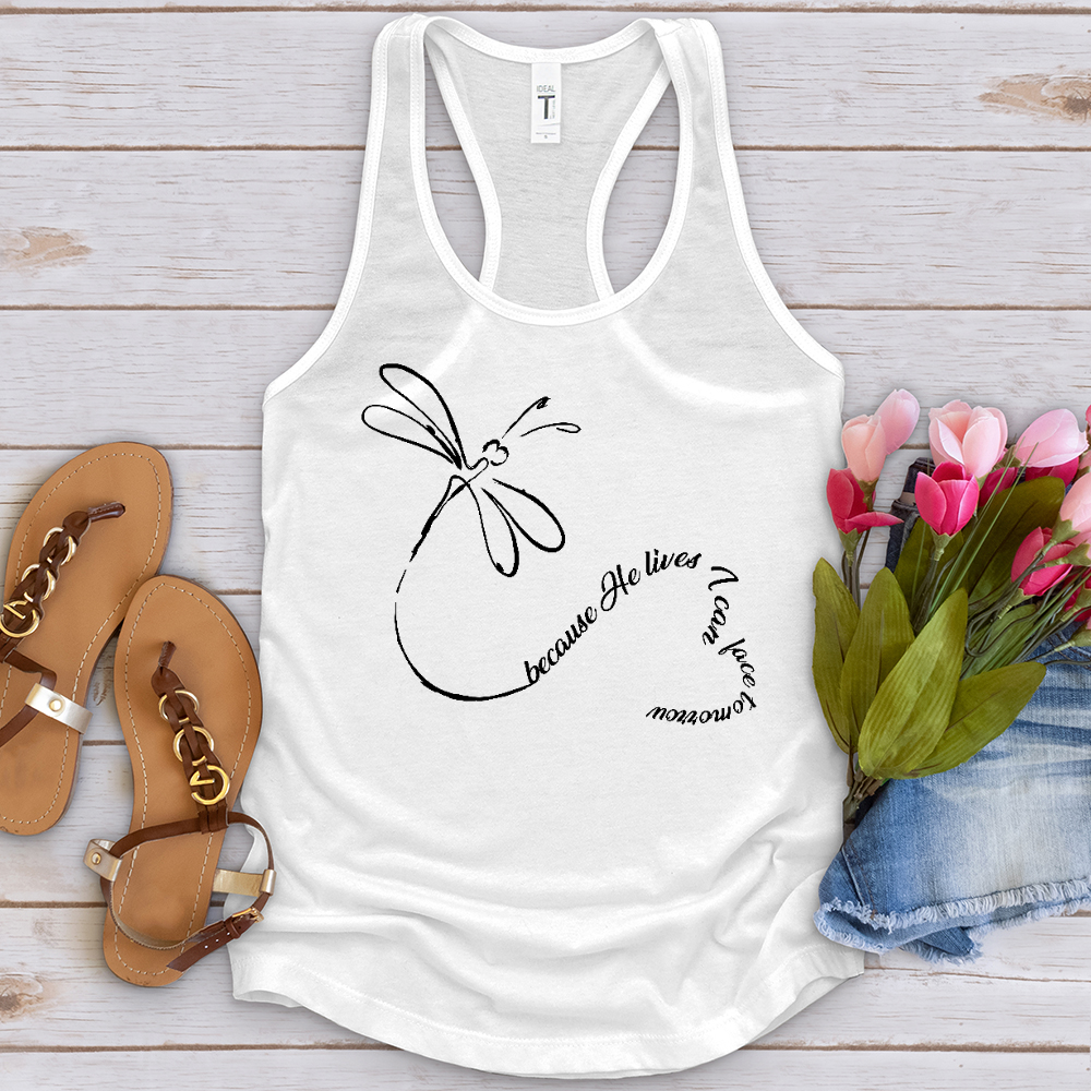Because He Lives Dragonfly Heart Tank Top