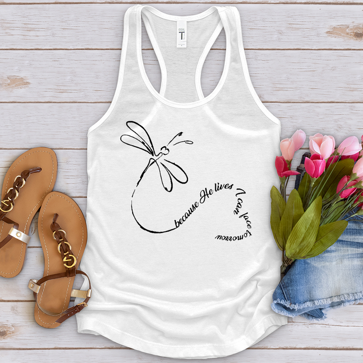 Because He Lives Dragonfly Heart Tank Top