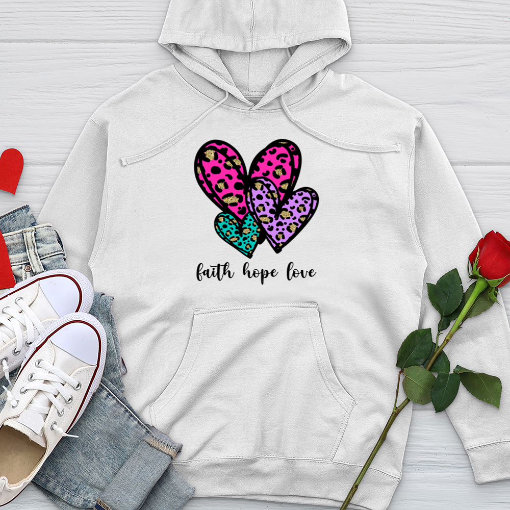 Faith hope love coloful leopard Midweight Hooded Sweatshirt