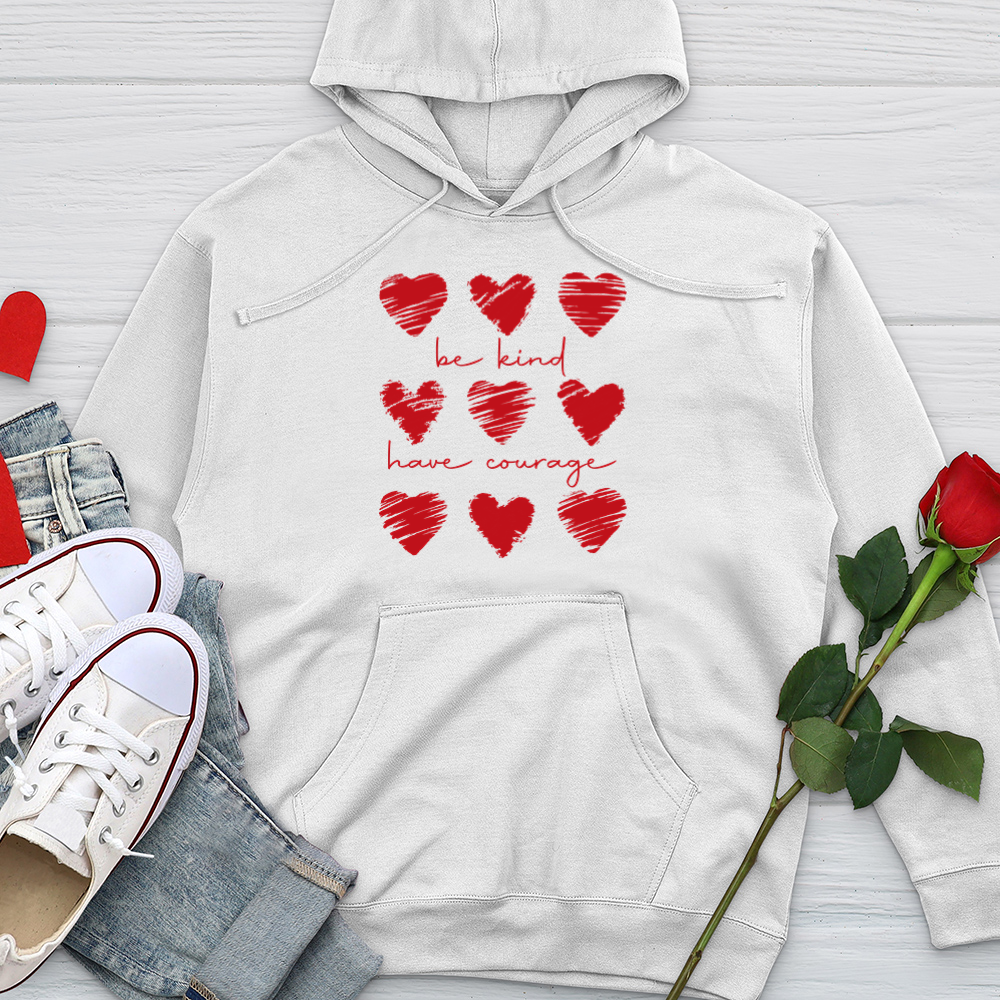 Be Kind Have Courage Hearts Midweight Hooded Sweatshirt