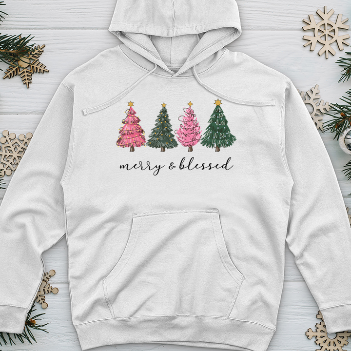 Merry Blessed Assorted Trees Midweight Hooded Sweatshirt