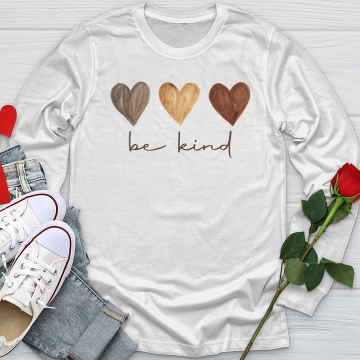 Be Kind Watercolor Hearts Softstyle Long Sleeve