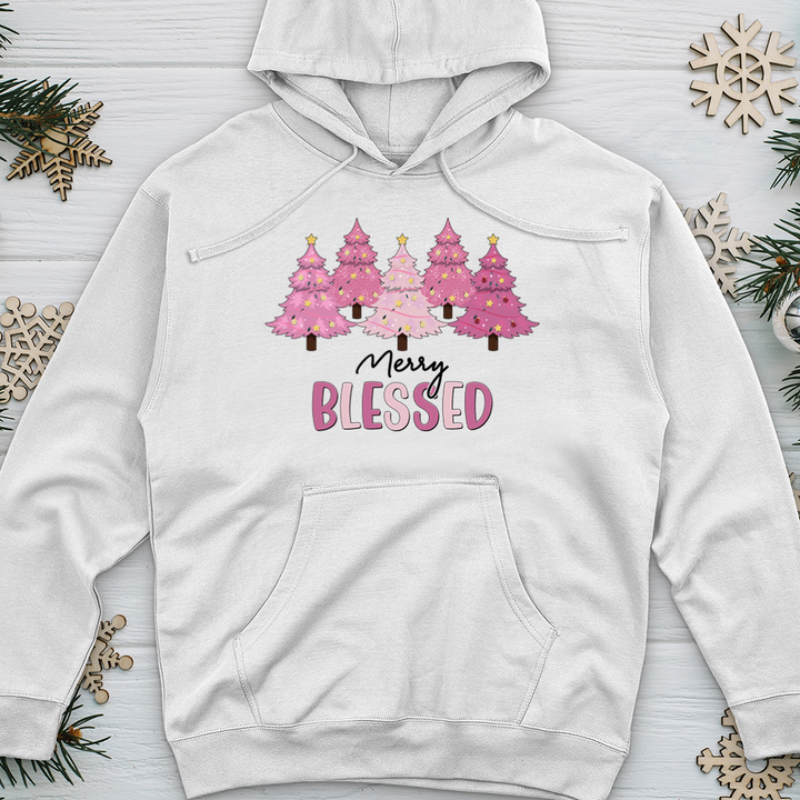 Merry Blessed Pink Tree Farm Midweight Hooded Sweatshirt