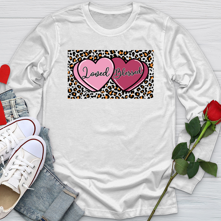 Loved Blessed Pink Hearts Softstyle Long Sleeve