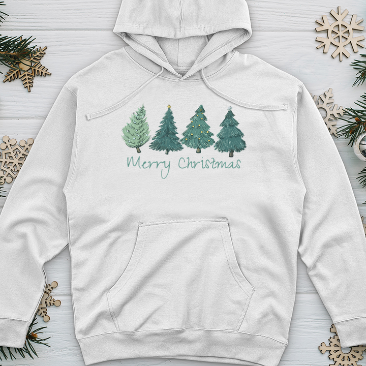 Merry Christmas Pine Trees Midweight Hooded Sweatshirt