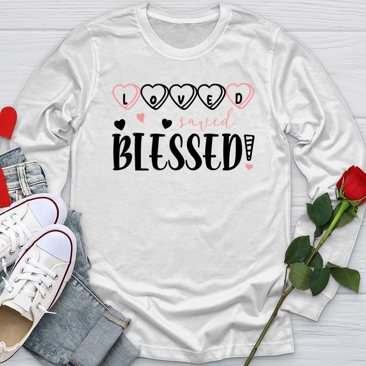 Loved Saved Blessed Candy Softstyle Long Sleeve