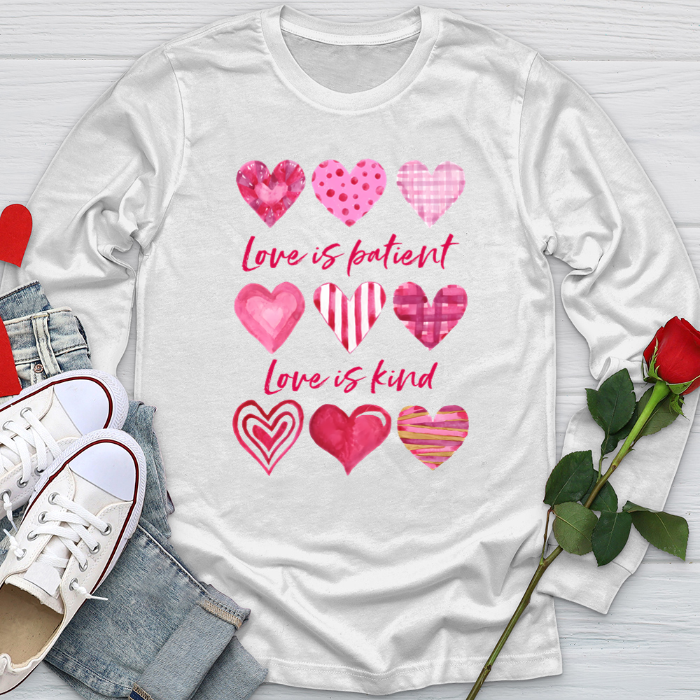 Pink Hearts Love Is Patient Softstyle Long Sleeve