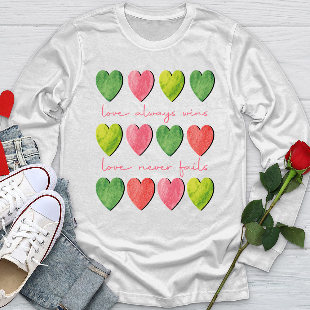 Love Always Wins Heart Pattern Softstyle Long Sleeve